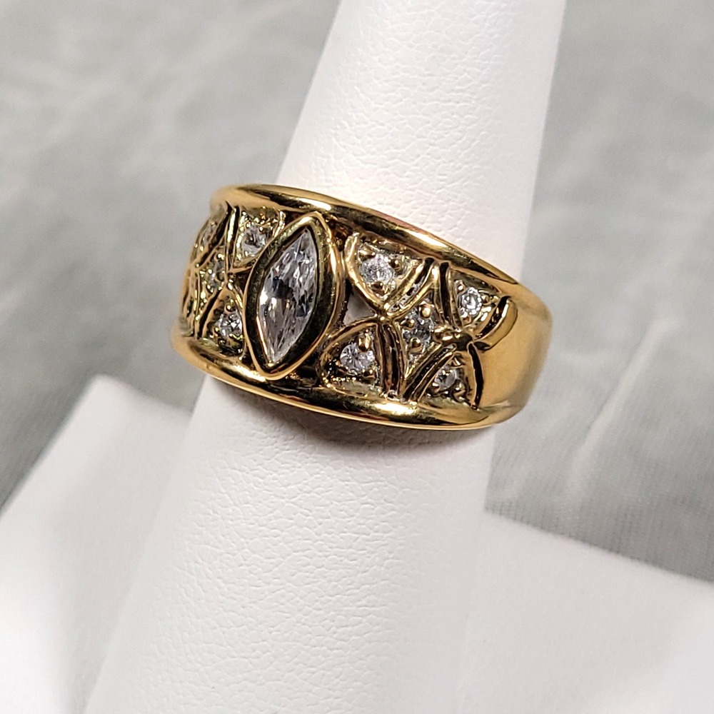 Gold Tone Statement Ring Women Size 6.75 Gold Marquise Filigree Band